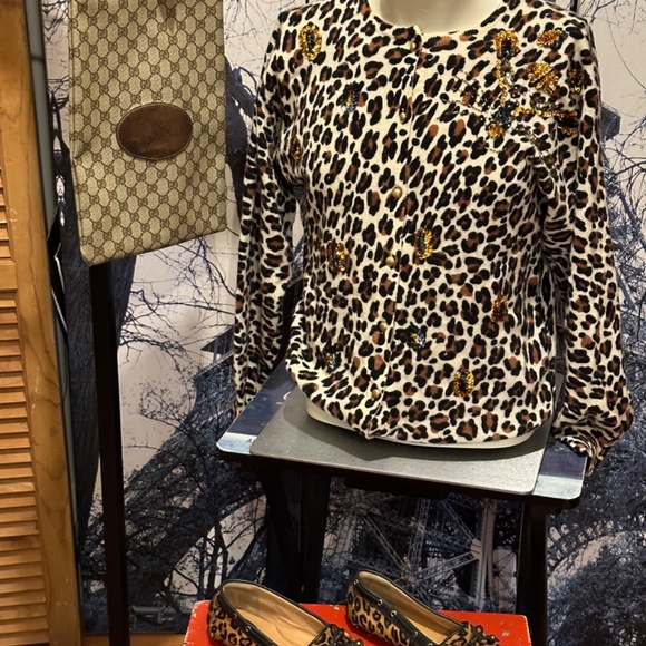 Oppio Womens Leopard Print Cardigan Sweater - Picture 2 of 9